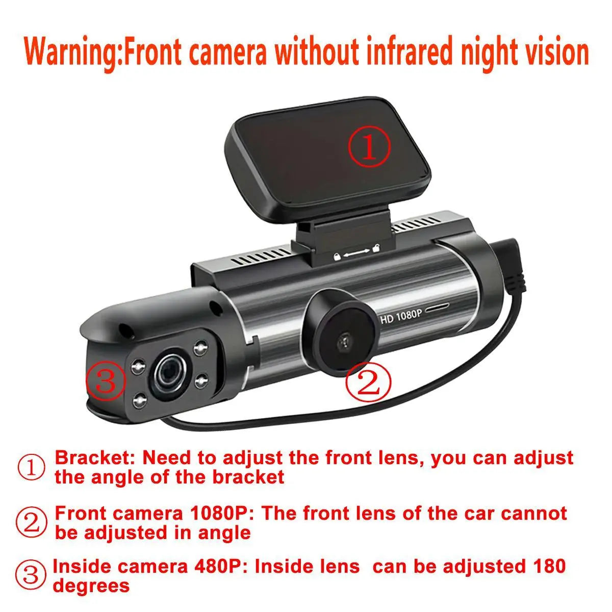 Front & inside Dashcams for Cars, Front Rear Dashcam, Car Dashboard Camera, Video Dashcam, Cardashcam with 32GB Card, Wide Angle Driving Recorder with IR Night Vision, 3.16 Inch IPS Screen HD Camera with Dual Lens, (Non-Rechargeable; Plug-In Use)