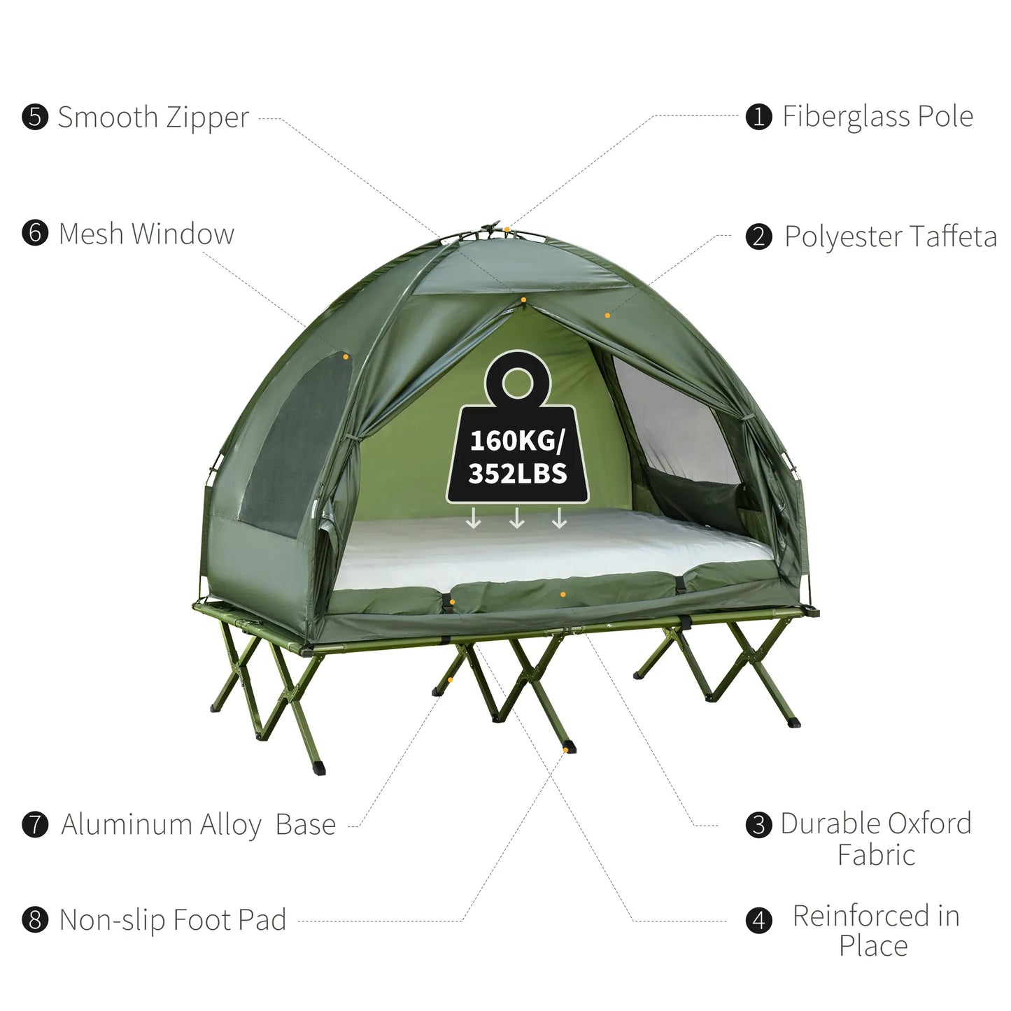 #Summervibes Outsunny 1/2 Person Foldable Camping Cot with Tent, Bedspread, Thick Air Mattress, 4-In-1 Elevated Camping Bed for Outdoor Hiking, Picnic, Travel