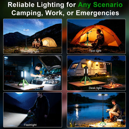 Culiding 15000Mah Rechargeable Telescopic Camping Light, Portable Flashlight & Lantern with Reinforced Tripod Base, Height Adjustable Dimmable Tent Light, Power Bank for Outdoor BBQ, Hiking, Job Site Outdoorfun