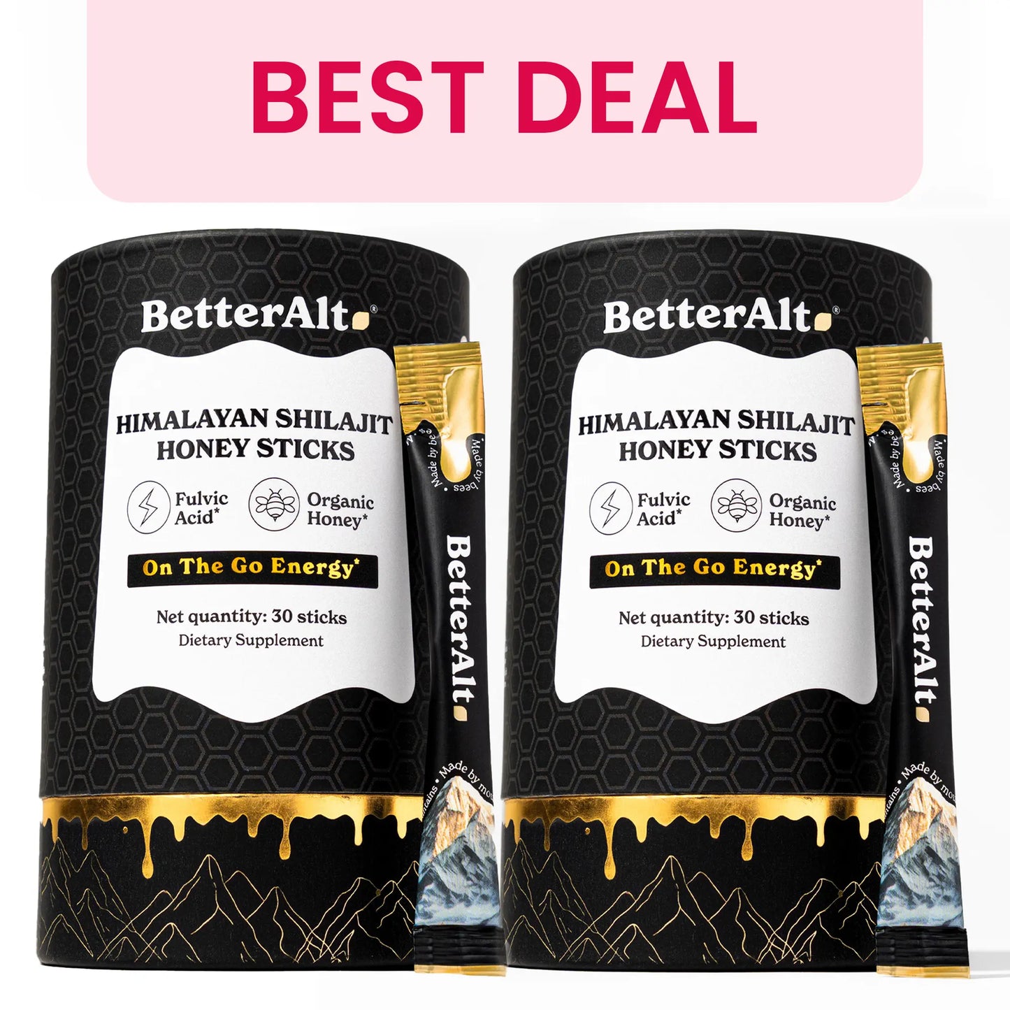 Betteralt GOLD+ Shilajit Honey Sticks | Lab-Tested for Purity | Shilajit, Honey & Saffron | 85 Minerals & 75% Fulvic Acid for Energy & Stamina | 30N