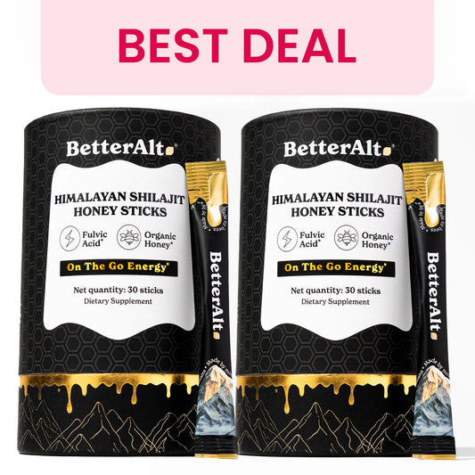 Betteralt GOLD+ Shilajit Honey Sticks | Lab-Tested for Purity | Shilajit, Honey & Saffron | 85 Minerals & 75% Fulvic Acid for Energy & Stamina | 30N