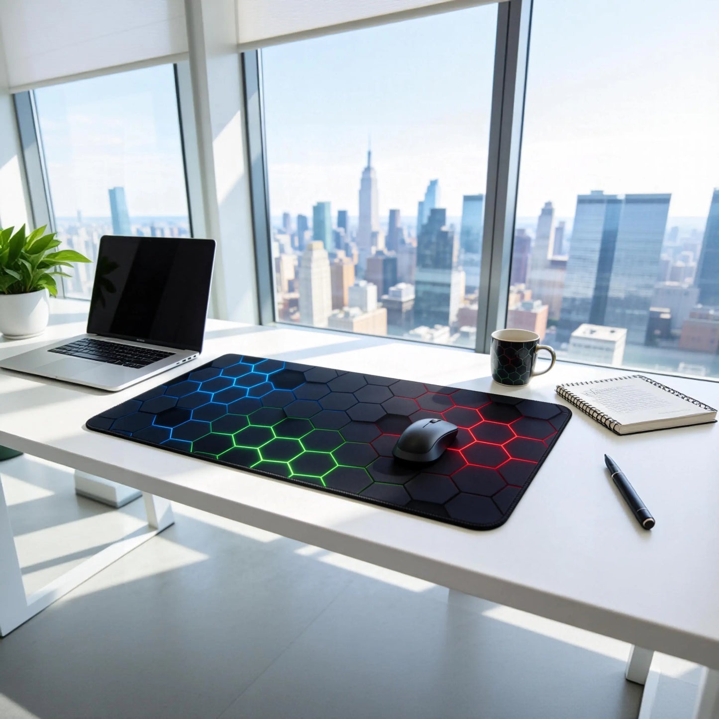 Mouse Pad - Cyber Hex Grid Extended Abstract Geometric Desk Mat, Stitched Edges & Non-Slip Base for Office & Gaming Tiktokshopspringglowup,Summervibes