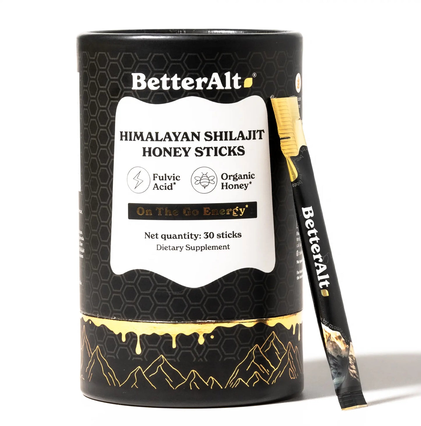 Betteralt GOLD+ Shilajit Honey Sticks | Lab-Tested for Purity | Shilajit, Honey & Saffron | 85 Minerals & 75% Fulvic Acid for Energy & Stamina | 30N