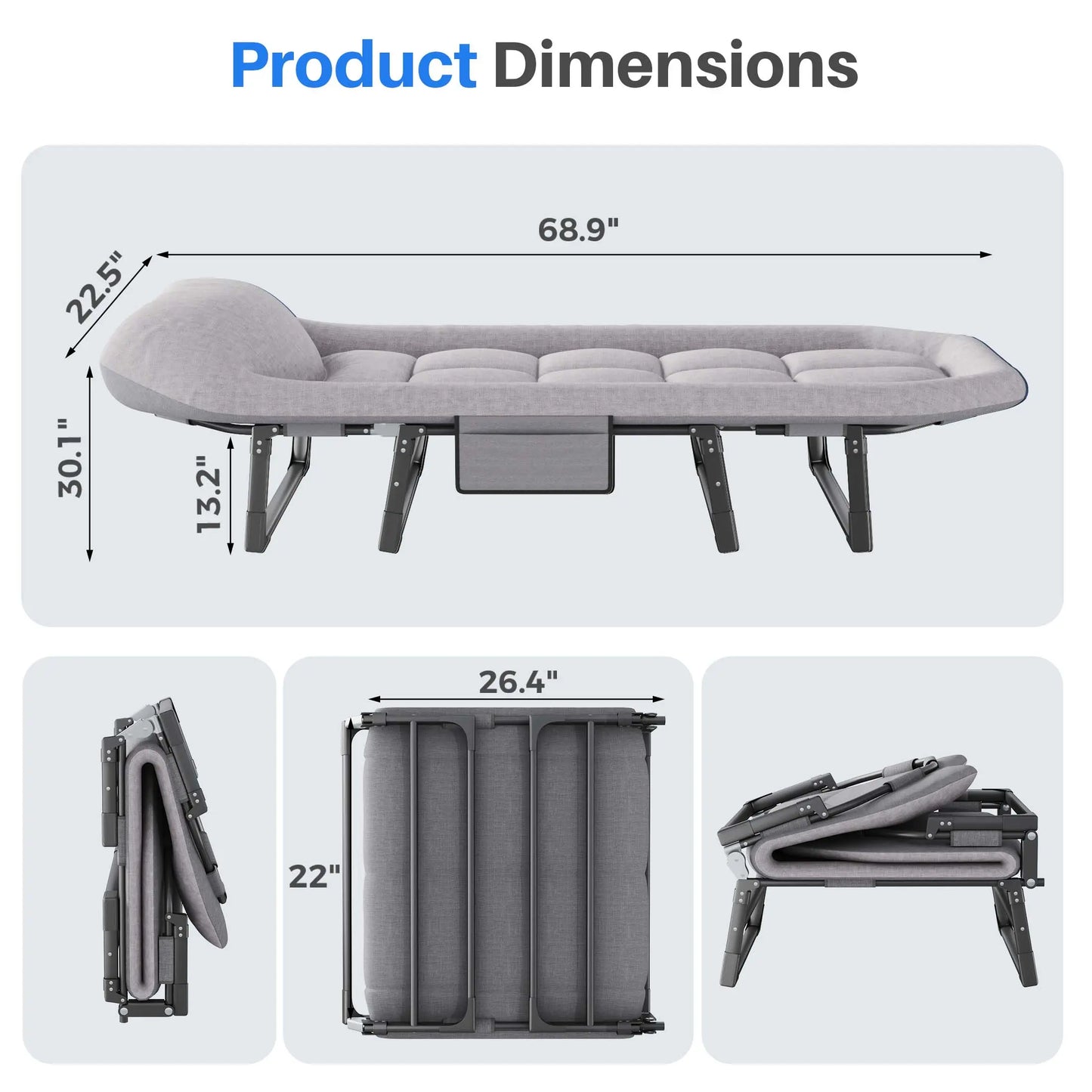 Camping Cot for Adults, 6 Angle Adjustable Folding Camping Bed with Mattress, Foldable Camping Bed for Camp, Office, Outdoor, Lightweight Camping Cot Supports 450 Lbs