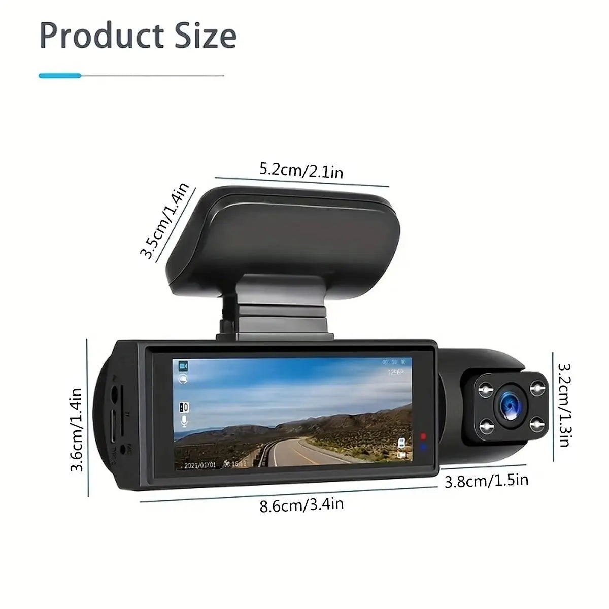 Front & inside Dashcams for Cars, Front Rear Dashcam, Car Dashboard Camera, Video Dashcam, Cardashcam with 32GB Card, Wide Angle Driving Recorder with IR Night Vision, 3.16 Inch IPS Screen HD Camera with Dual Lens, (Non-Rechargeable; Plug-In Use)