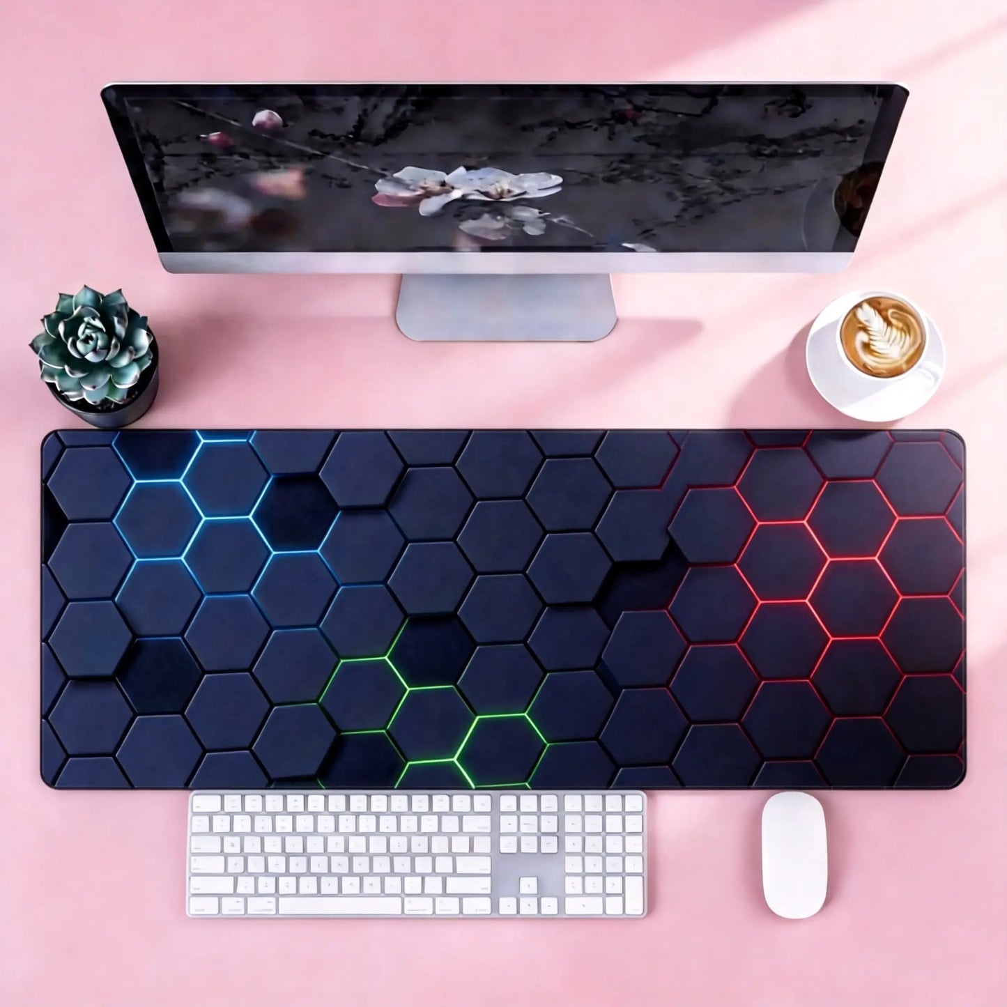 Mouse Pad - Cyber Hex Grid Extended Abstract Geometric Desk Mat, Stitched Edges & Non-Slip Base for Office & Gaming Tiktokshopspringglowup,Summervibes