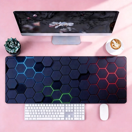 Mouse Pad - Cyber Hex Grid Extended Abstract Geometric Desk Mat, Stitched Edges & Non-Slip Base for Office & Gaming Tiktokshopspringglowup,Summervibes