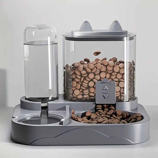2-In-1 Automatic Cat Feeder and Water Dispenser, Gravity Pet Feeding Station, BPA Free, Dry Wet Separation, Auto Dog Water Bowl for Indoor Cats Dogs, Travel Friendly