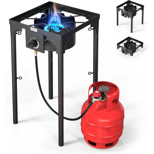 ROVSUN 1/2/3 Burner Propane Gas Stove, 75000BTU/150000BTU/225,000 BTU High Pressure Outdoor Camping Burner with CSA Listed Regulator, Picnic Cooker Perfect for Home Brewing Maple Syrup Patio Turkey Frying Canning