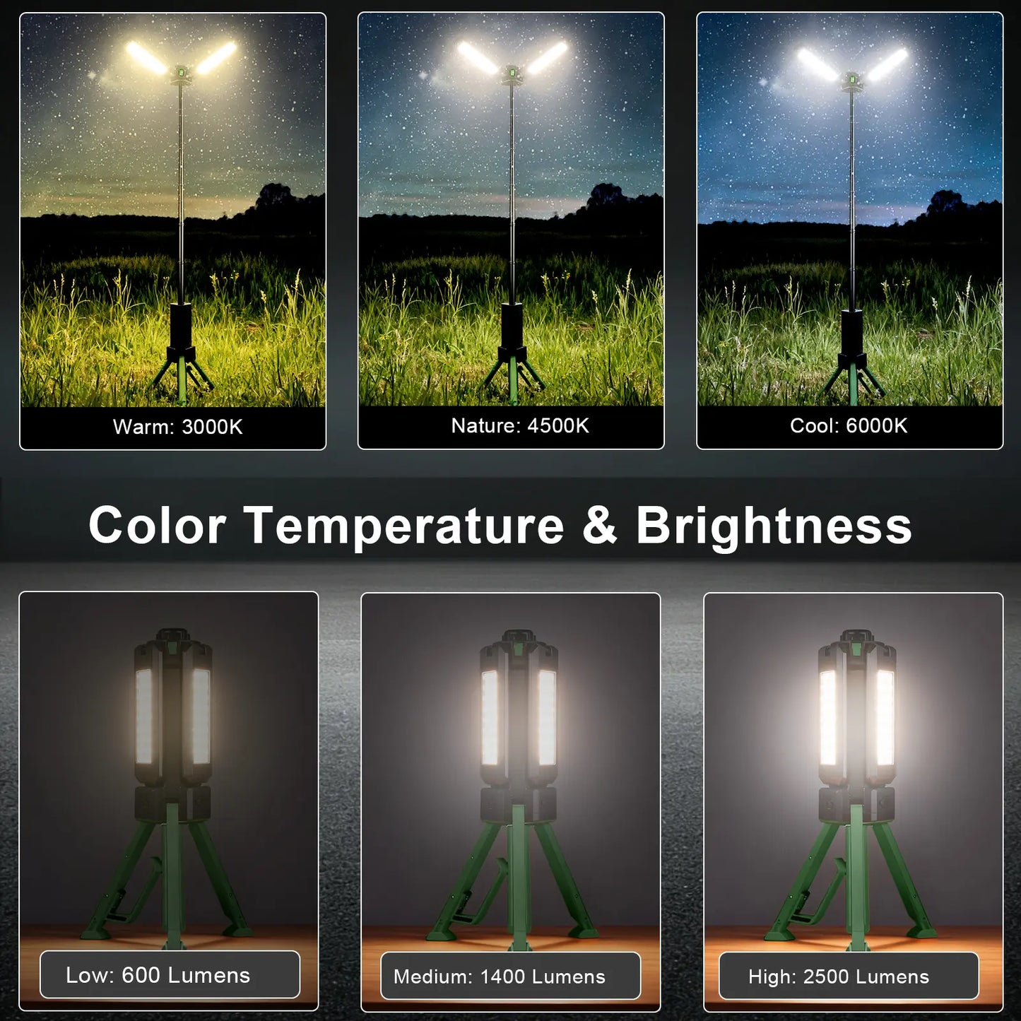 Culiding 15000Mah Rechargeable Telescopic Camping Light, Portable Flashlight & Lantern with Reinforced Tripod Base, Height Adjustable Dimmable Tent Light, Power Bank for Outdoor BBQ, Hiking, Job Site Outdoorfun