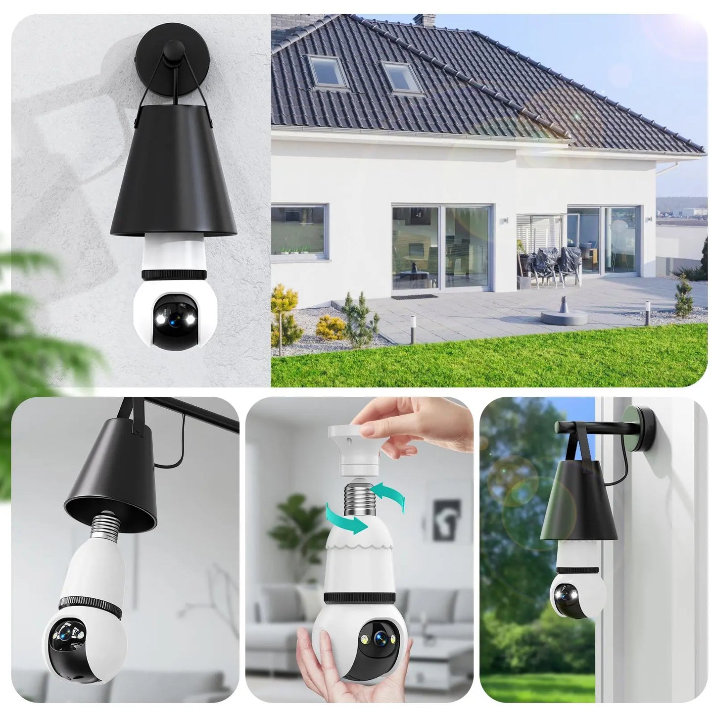 Hawkray Infrared Night Vision Wireless Indoor/Outdoor Security Camera with Night Vision, Motion Detection, 360° Remote Viewing, and Real-Time Alerts Light Bulb Cord Protection Protection