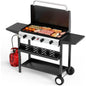 ROVSUN 2/4 Burner Portable Propane Griddle with Enameled Tray & Lid, 20000/40000 BTU Rolling Flat Top Gas Grill with Electronic Ignition, Side Shelves & Regulator for Outdoor Cooking Camping BBQ Tailgating Summervibes