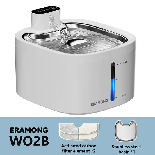 ERAMONG Smart Indoor Wireless Cat and Dog Water Fountain3.5L/118Ozbattery-Powered Fountain with Stainless Steel Tray and Motion Sensorequipped with a 4-Layer Filter Systemdesigned for Cats and Dogs
