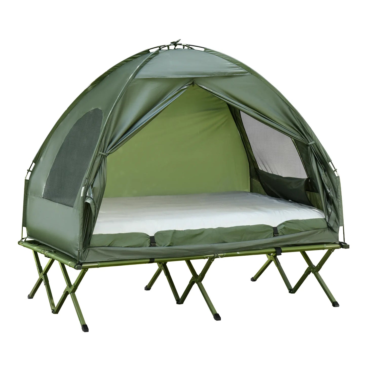 #Summervibes Outsunny 1/2 Person Foldable Camping Cot with Tent, Bedspread, Thick Air Mattress, 4-In-1 Elevated Camping Bed for Outdoor Hiking, Picnic, Travel