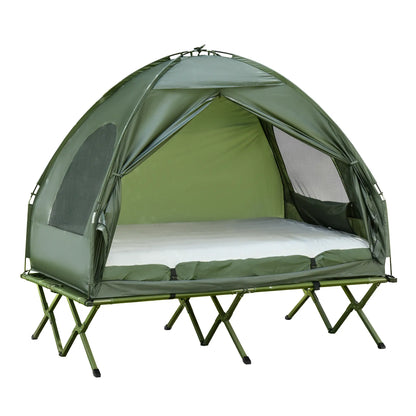 #Summervibes Outsunny 1/2 Person Foldable Camping Cot with Tent, Bedspread, Thick Air Mattress, 4-In-1 Elevated Camping Bed for Outdoor Hiking, Picnic, Travel