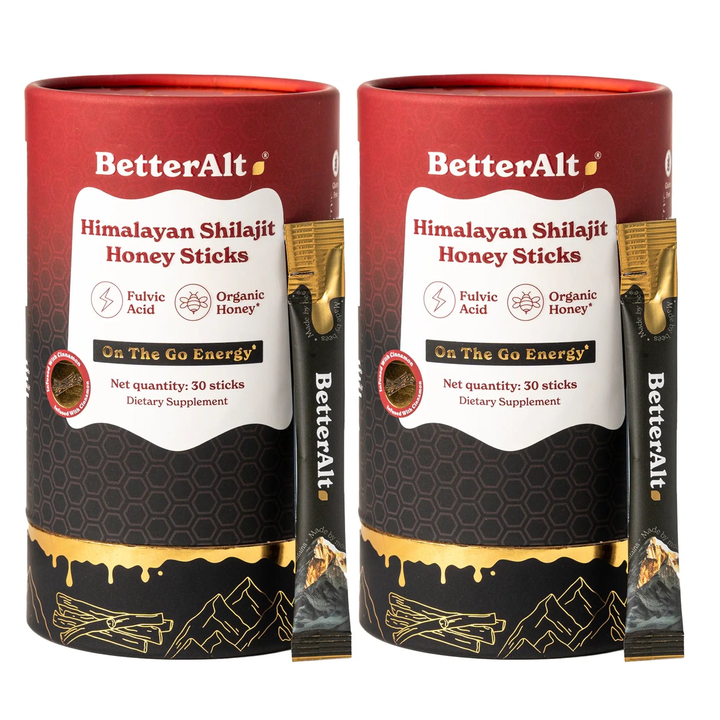 Betteralt GOLD+ Shilajit Honey Sticks | Lab-Tested for Purity | Shilajit, Honey & Saffron | 85 Minerals & 75% Fulvic Acid for Energy & Stamina | 30N