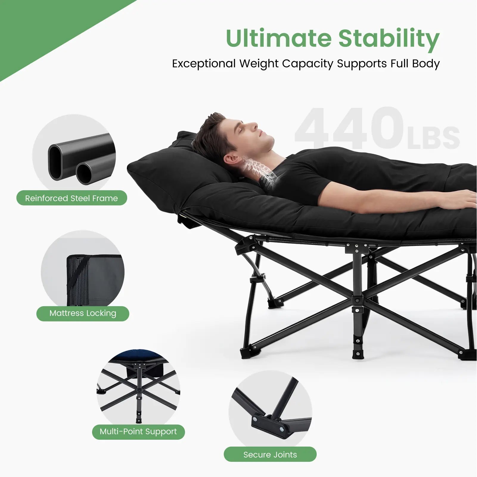 Camping Cot for Adults, 6 Angle Adjustable Folding Camping Bed with Mattress, Foldable Camping Bed for Camp, Office, Outdoor, Lightweight Camping Cot Supports 450 Lbs