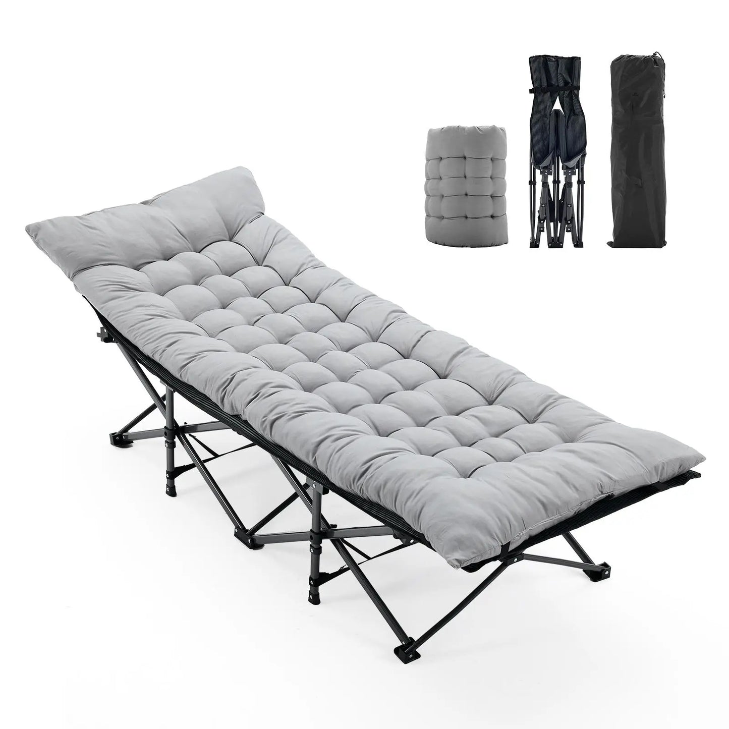 Camping Cot for Adults, 6 Angle Adjustable Folding Camping Bed with Mattress, Foldable Camping Bed for Camp, Office, Outdoor, Lightweight Camping Cot Supports 450 Lbs