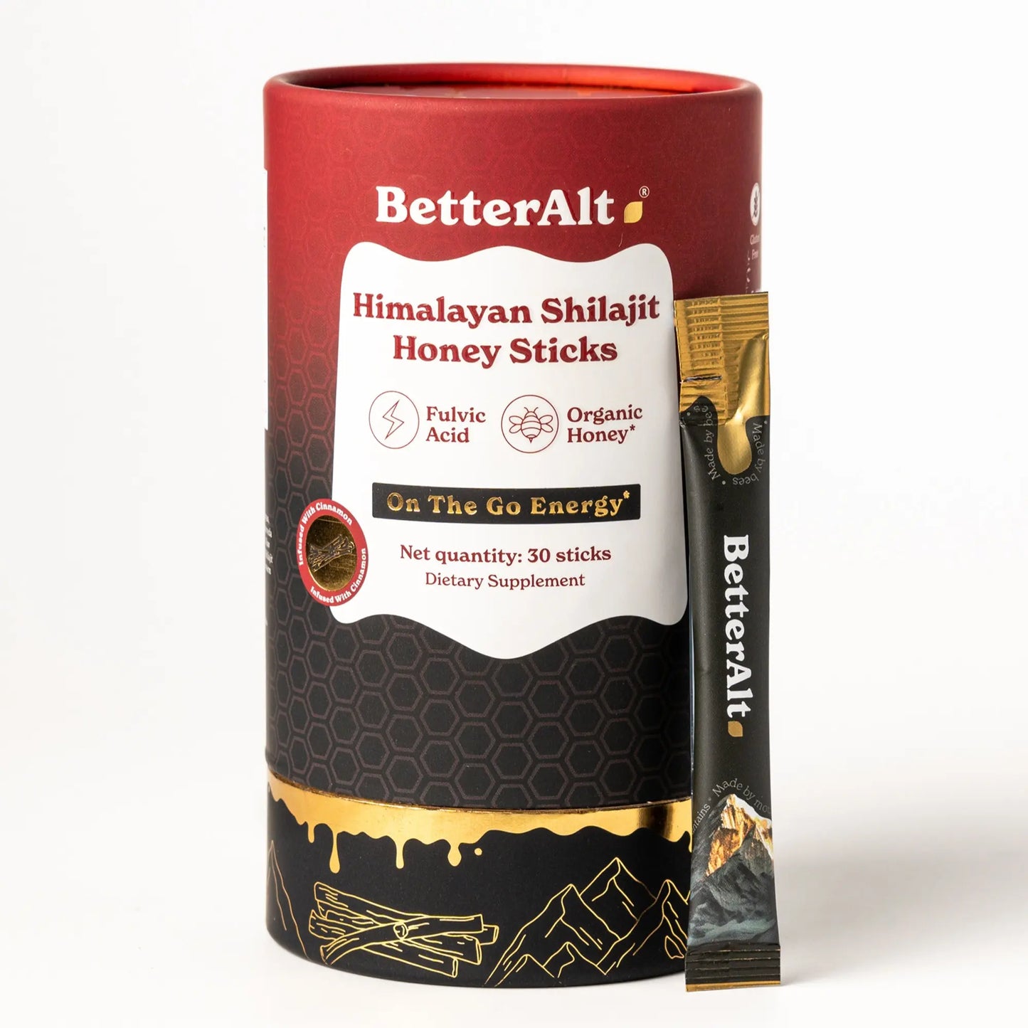 Betteralt GOLD+ Shilajit Honey Sticks | Lab-Tested for Purity | Shilajit, Honey & Saffron | 85 Minerals & 75% Fulvic Acid for Energy & Stamina | 30N