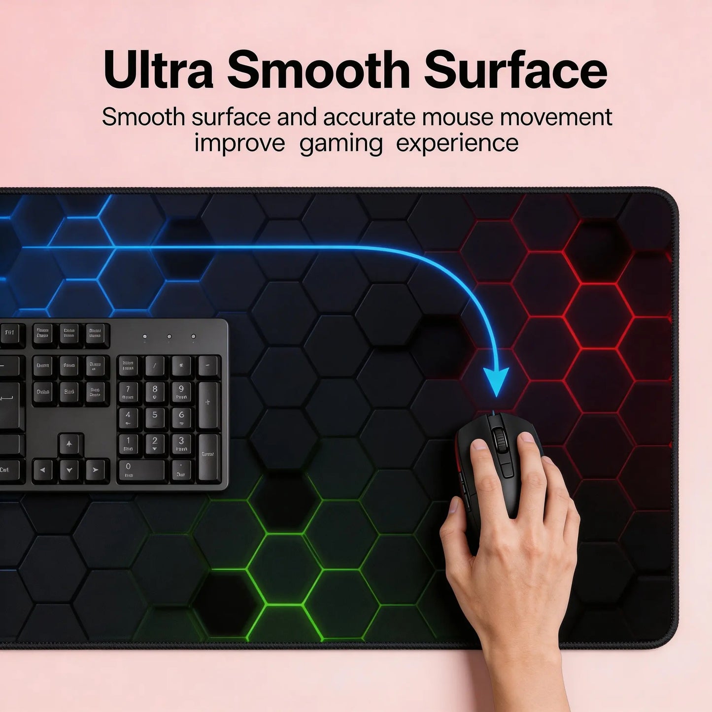 Mouse Pad - Cyber Hex Grid Extended Abstract Geometric Desk Mat, Stitched Edges & Non-Slip Base for Office & Gaming Tiktokshopspringglowup,Summervibes