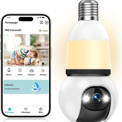 Hawkray Infrared Night Vision Wireless Indoor/Outdoor Security Camera with Night Vision, Motion Detection, 360° Remote Viewing, and Real-Time Alerts Light Bulb Cord Protection Protection
