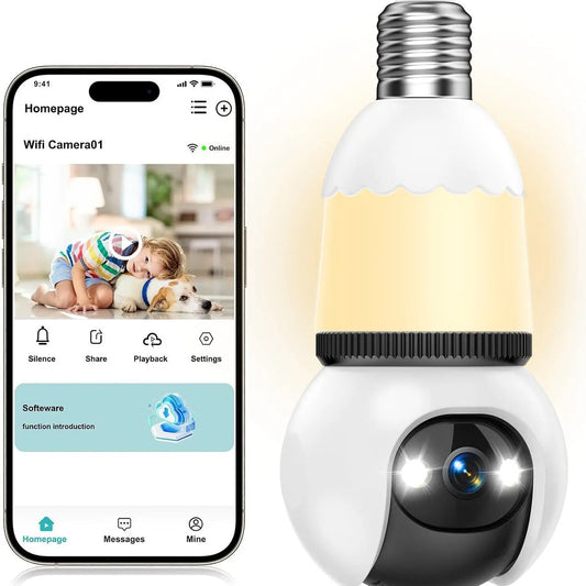 Hawkray Infrared Night Vision Wireless Indoor/Outdoor Security Camera with Night Vision, Motion Detection, 360° Remote Viewing, and Real-Time Alerts Light Bulb Cord Protection Protection